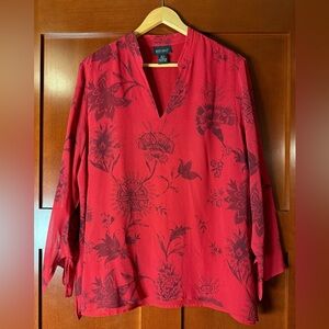 Vintage 90’s Lane Bryant Red Silk Sheer Floral Blouse Size 18/